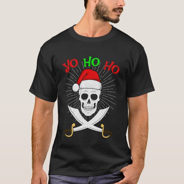 Camiseta Yo Ho Ho Pirate Santa Skull Christmas PJs Funny Sp (Anverso)