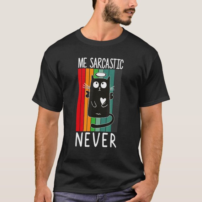 Camiseta Yo Sarcástico Nunca Humor Retro Gato Inteligente P (Anverso)