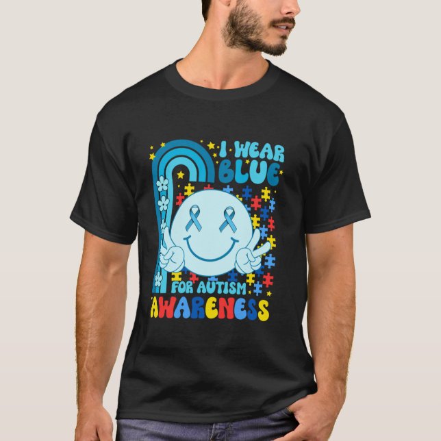 Camiseta Yo uso azul para conciencia de autismo cara sonrie (Anverso)