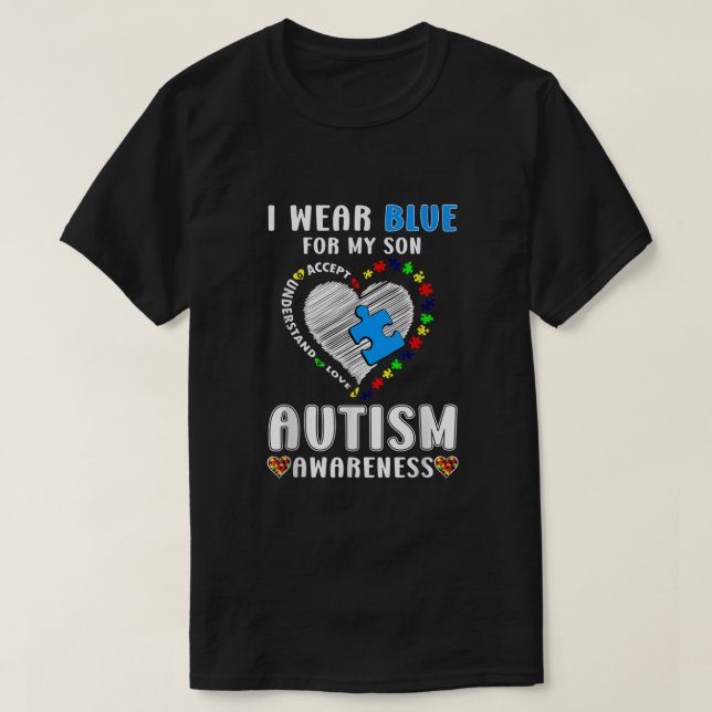 Camiseta Yo uso azul para la conciencia del autismo de mi h (Diseño del anverso)