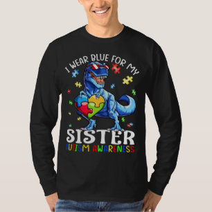 Camiseta Yo Uso Azul Para Mi Hermana Dinosautismo Awarenes