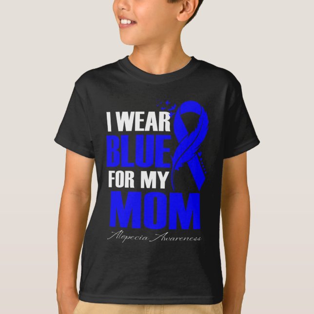 Camiseta Yo Uso Azul Para Mi Madre Alopecia Feather (Anverso)