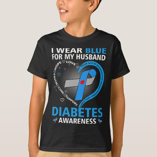 Camiseta Yo Uso Azul Por Mi Esposo Espero Amar La Diabetes  (Anverso)