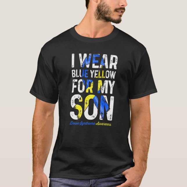 Camiseta Yo Uso Azul Y Amarillo Para Mi Hijo Con Síndrome D (Anverso)