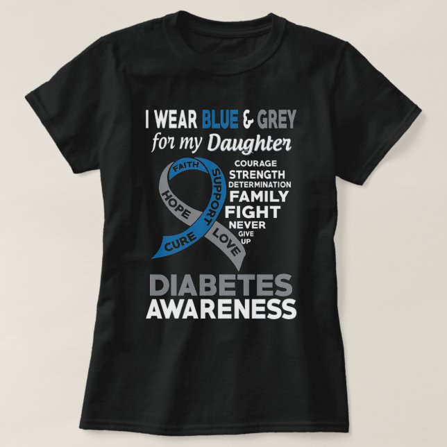 Camiseta Yo uso el azul y el gris para mi hija Diabetes A (Diseño del anverso)