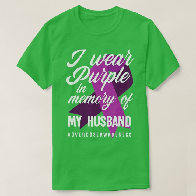 Camiseta Yo Uso Morado En Memoria De Mi Esposo Sobredosific (Diseño del anverso)