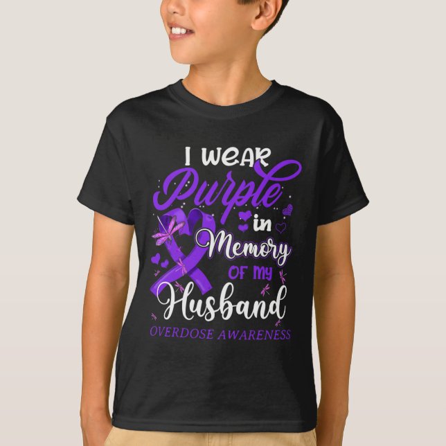 Camiseta Yo Uso Morado En Memoria De Mi Esposo Sobredosific (Anverso)