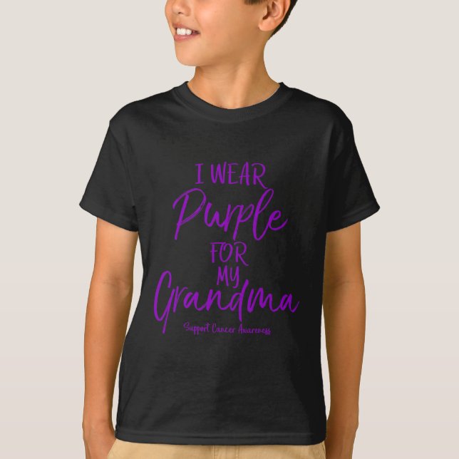 Camiseta Yo uso morado para mi abuela cáncer de páncreas (Anverso)