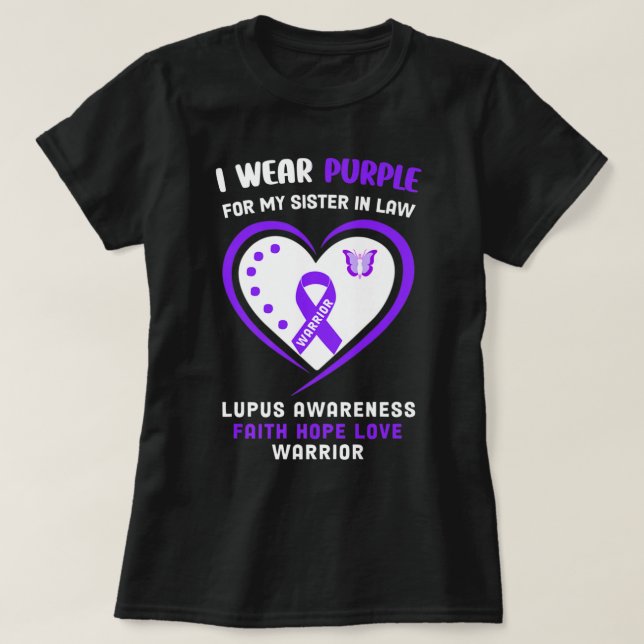 Camiseta  Yo uso morado para mi hermana en    la ley Lupus  (Diseño del anverso)