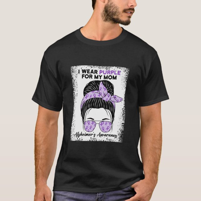 Camiseta Yo uso morado para mi mamá desordenado Bun Alzheim (Anverso)
