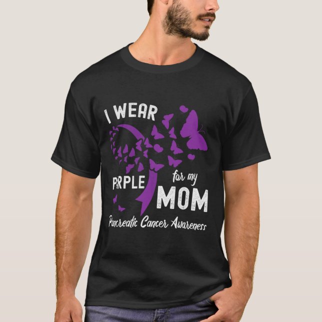 Camiseta Yo uso morado para mi mamá Pancreatic Cancer Aware (Anverso)
