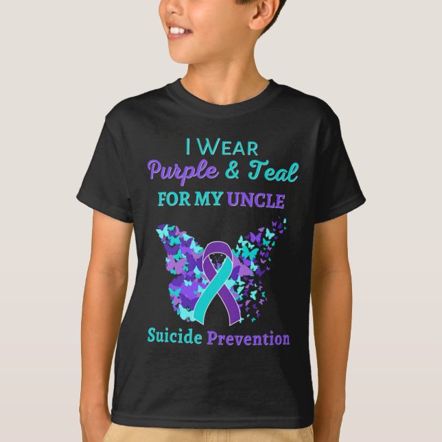 Camiseta Yo uso morado y Verde azulado para mi tío suicidio (Anverso)