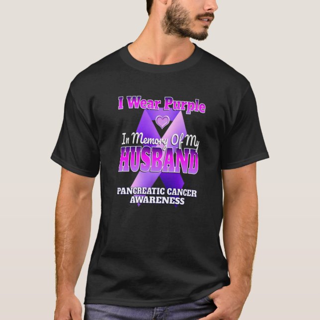 Camiseta Yo Uso Púrpura En Memoria De Mi Esposo Pancreático (Anverso)