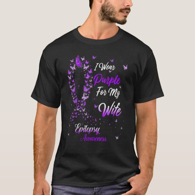 Camiseta Yo Uso Púrpura Para Mi Esposa Epilepsia Concientiz (Anverso)