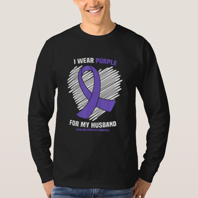 Camiseta Yo Uso Púrpura Para Mi Marido Chiari Malformación  (Anverso)