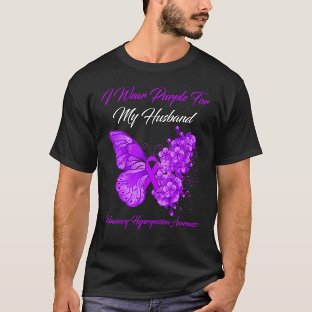 Camiseta Yo Uso Púrpura Para Mi Marido Hiperyensio Pulmonar (Anverso)