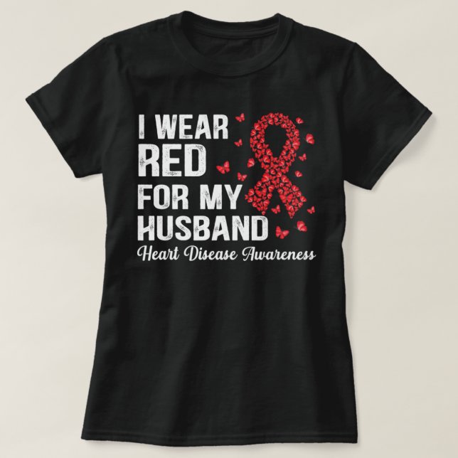 Camiseta Yo uso rojo para mi marido apoyo la enfermedad car (Diseño del anverso)