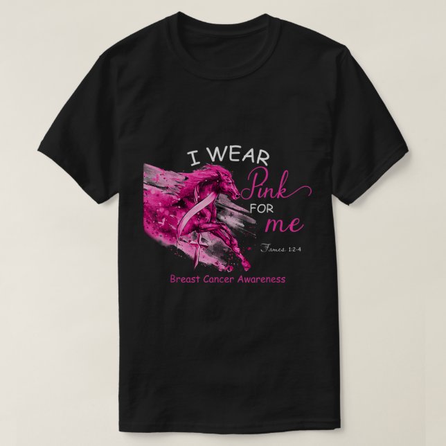 Camiseta Yo uso rosa para mí, cáncer de mama, caballo de co (Diseño del anverso)