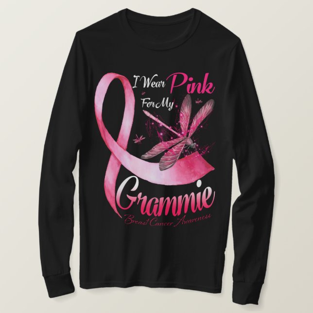 Camiseta Yo Uso Rosa Para Mi Grammie Dragonfly Cinta Rosa B (Anverso del diseño)