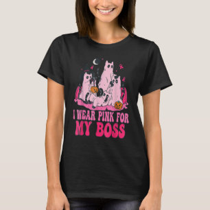 Camiseta Yo Uso Rosa Para Mi Jefe Ghost Black Kitten Witch 