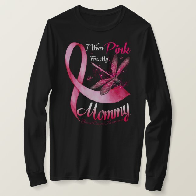 Camiseta Yo Uso Rosa Para Mi Mami Dragonfly Pink Ribbon Bre (Anverso del diseño)