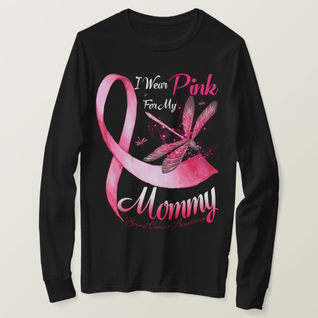 Camiseta Yo Uso Rosa Para Mi Mami Dragonfly Pink Ribbon Bre (Anverso del diseño)