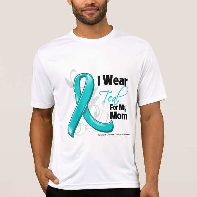 Camiseta Yo Uso Verde azulado Para Mi Mamá - Cáncer De Ovar (Anverso)