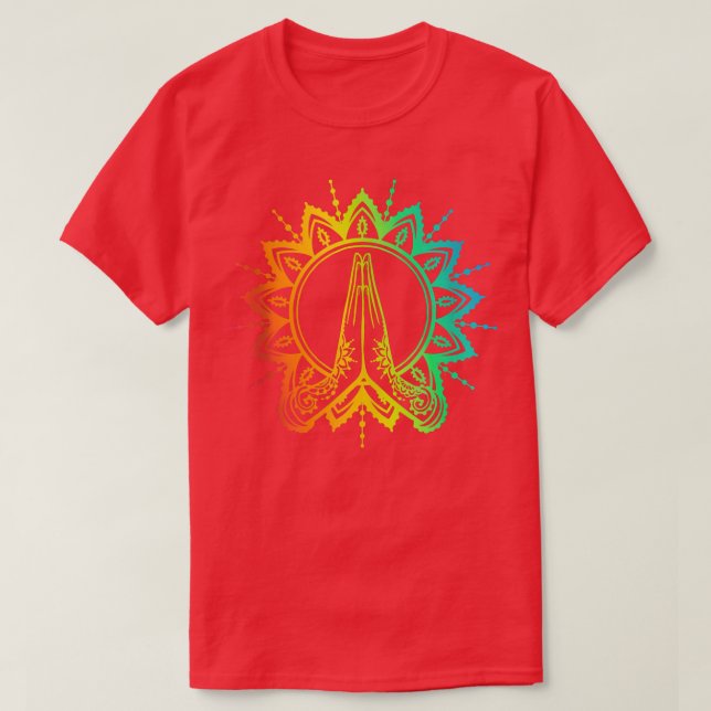 Camiseta Yoga Arcoiris Om Namaste Manos De La Mujer Mandala (Diseño del anverso)