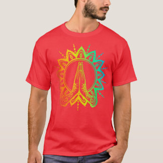 Camiseta Yoga Arcoiris Om Namaste Manos De La Mujer Mandala