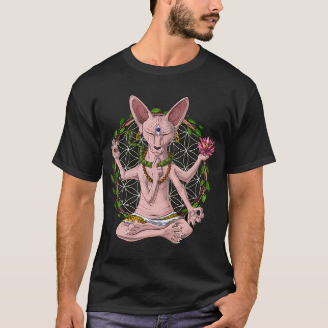 Camiseta Yoga con gato Sphynx (Anverso)