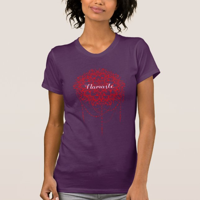 Camiseta Yoga de Mandala burgundy Namaste (Anverso)