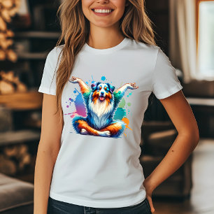 Camiseta Yoga Dog Art - Colorida Pose Aussie
