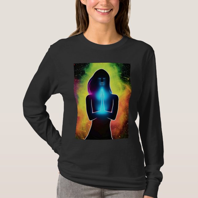 Camiseta Yoga Girl Female Sun Salutation Meditation Chakra  (Anverso)