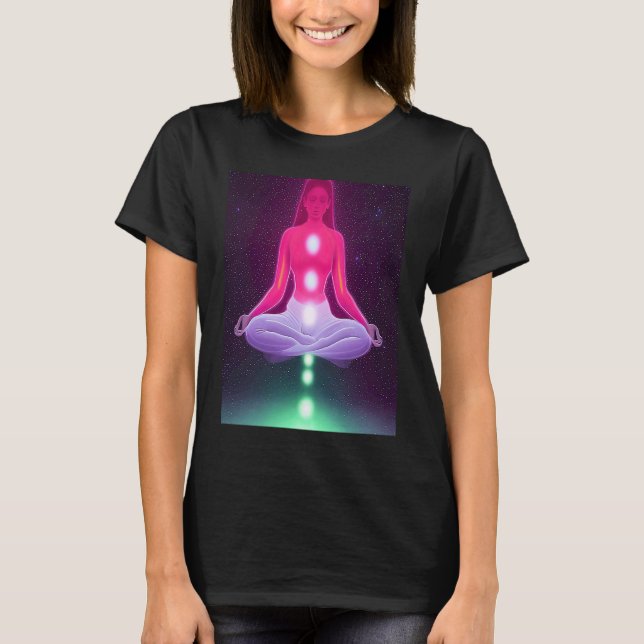 Camiseta Yoga Girl Female Sun Salutation Meditation Chakra  (Anverso)