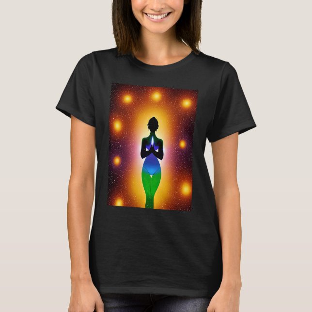 Camiseta Yoga Girl Female Sun Salutation Meditation Chakra  (Anverso)