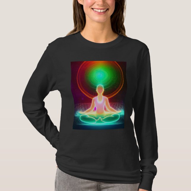 Camiseta Yoga Girl Female Sun Salutation Meditation Chakra  (Anverso)