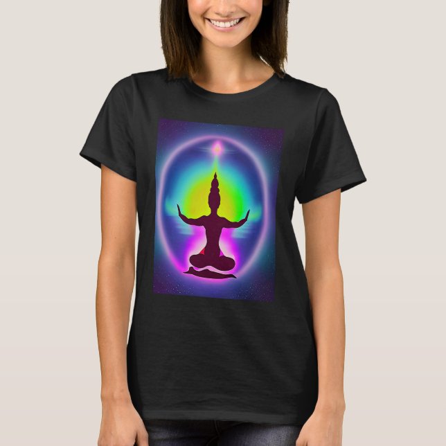 Camiseta Yoga Girl Female Sun Salutation Meditation Chakra  (Anverso)