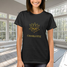 Camiseta Yoga gold lotus flower name black