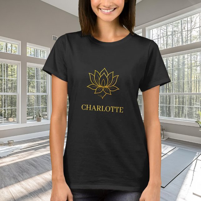 Camiseta Yoga gold lotus flower name black (Subido por el creador)