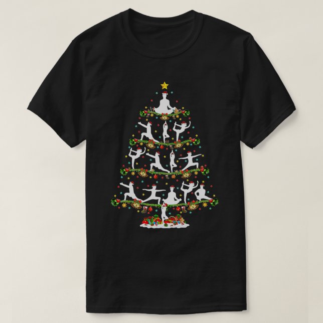 Camiseta Yoga Lover Xmas Lighting Santa Yoga Christmas Tree (Diseño del anverso)