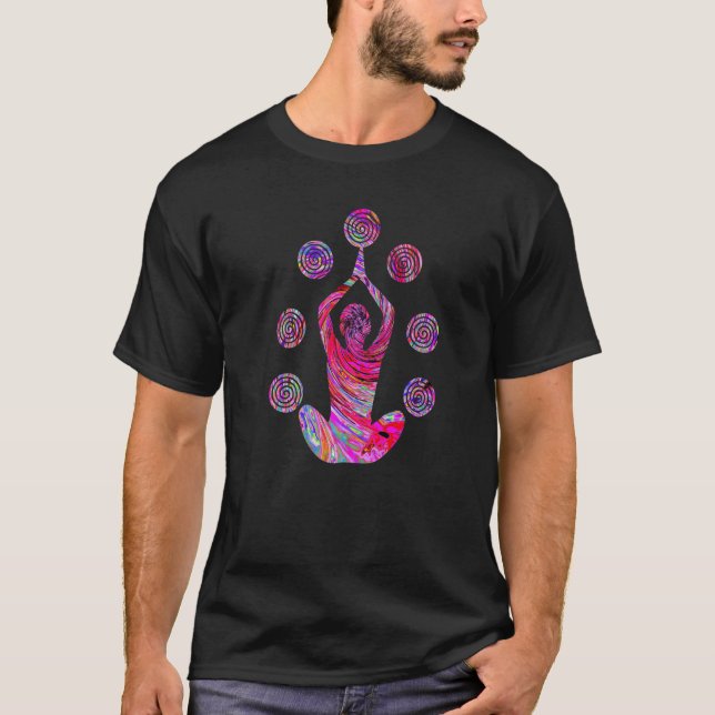 Camiseta Yoga Meditation Pose with Spirals in Red and Pink  (Anverso)