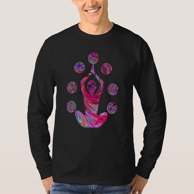 Camiseta Yoga Meditation Pose with Spirals in Red and Pink (Anverso)