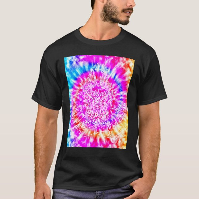 Camiseta Yoga Namaste Moon Tie Die Buddha Pose 1 (Anverso)