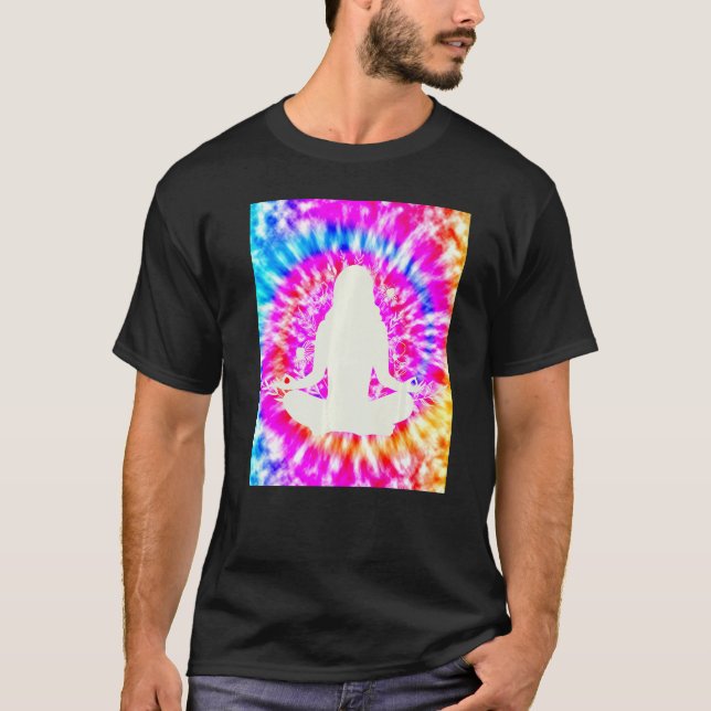 Camiseta Yoga Namaste Moon Tie Die Buddha Pose Flores (Anverso)