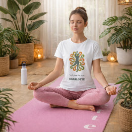 Camiseta Yoga pose swirls retro green orange name slogan