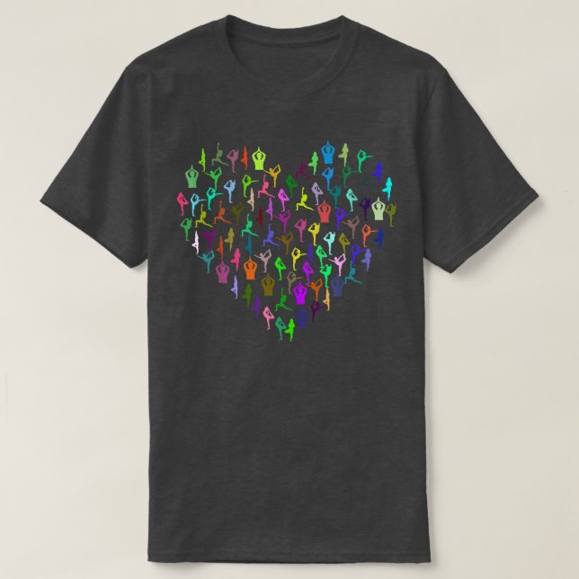 Camiseta Yoga Poses Posiciones Corazón Arcoiris Fitness (Diseño del anverso)