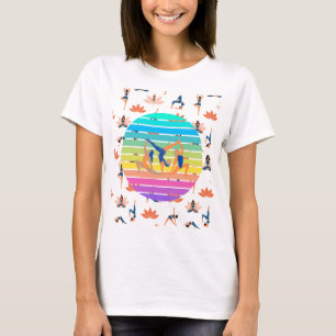 Camiseta Yoga retro en vibrante flujo de colores armoniosos