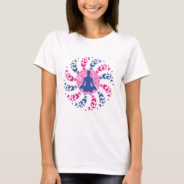 Camiseta yoga, tee, meditación, positivo+energía, paz (Anverso)