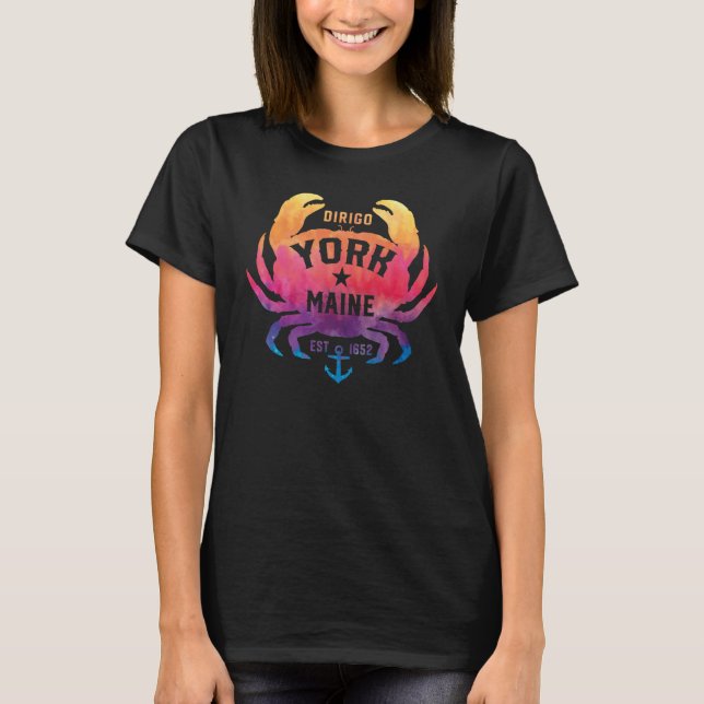 Camiseta York Maine Souvenir Dirigo Crab Cute Lata Arcoiris (Anverso)