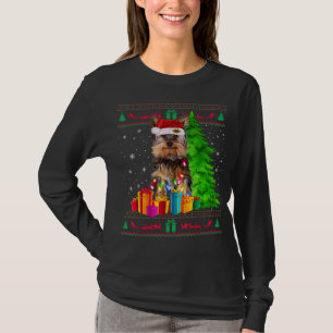 Camiseta Yorkie Árbol de Navidad Luz Santa Hat Perro Lover